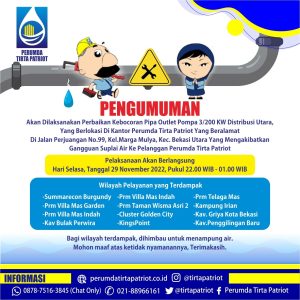 PDAM Tirta Patriot Perbaiki Pipa Bocor, Ini Titik Wilayah Terdampak
