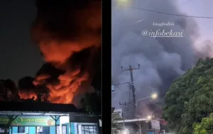 Kobaran Api Membumbung di Cikiwul, Warga: Kebakaran Dekat Asrama Yon Armed 7