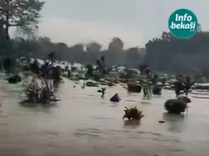 Sungai Cikeas Meluap Akibat Curah Hujan Tinggi, TPU Jatisari Terendam