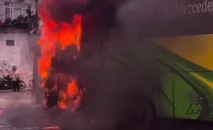 Bus dari Lampung Terbakar di Tambun, Diduga Arus Pendek Listrik