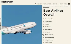 Garuda Indonesia Masuk Top 10 Maskapai Terbaik Asia versi DestinAsian 2026