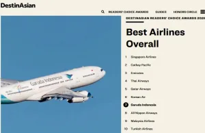 Garuda Indonesia Masuk Top 10 Maskapai Terbaik Asia versi DestinAsian 2026